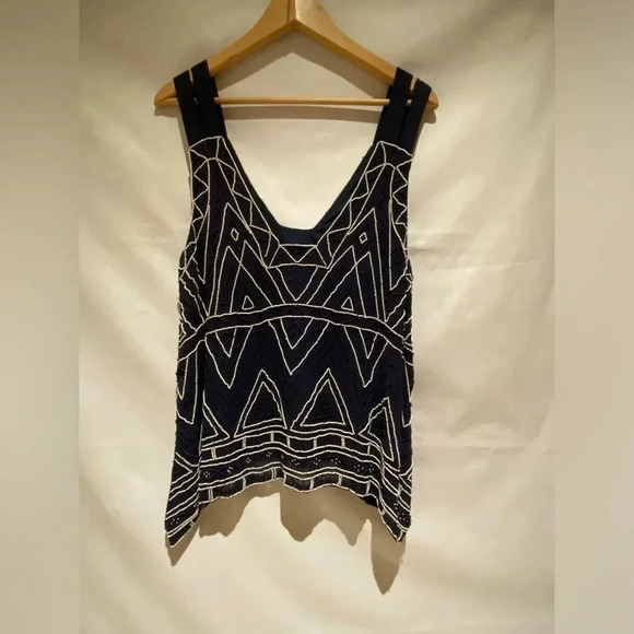 Parker Nadia Navy Beaded Tank Top, size L - Picture 2 of 11